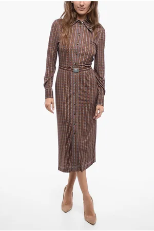 Tory Burch Check Motif Chemisier with Logoed Belt