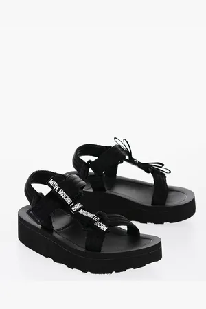 Moschino LOVE Solid Color Sandals with Touch Strap Closure and Logoed