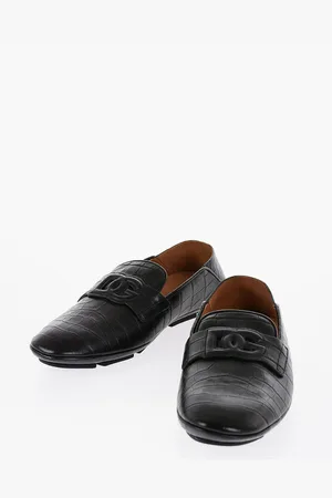 Dolce & Gabbana Crocodile-Effect Leather DRIVER Loafers with Embossed Logo
