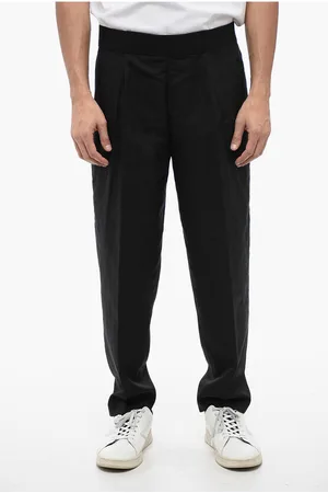 Neil Barrett Tapered Fit Linen Blend Pants with Double Pleat