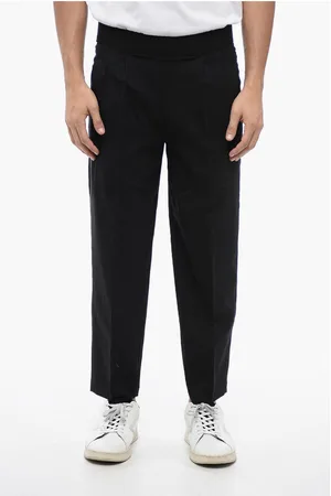 Neil Barrett Tapered Fit Linen Blend Pants with Double Pleat