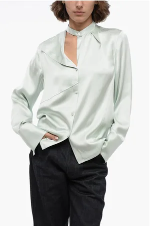 Jil Sander Satin FLUID Shirt with Asymmetric Mandarin Collar
