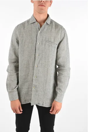 corneliani ID Linen Gingham Check Classic Collar Shirt