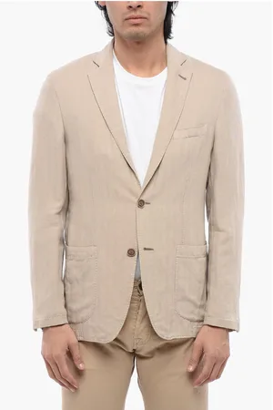 corneliani ID Herringbone Linen Blend Blazer with Patch Pockets