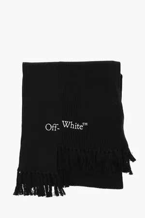 OFF-WHITE Asymmetrical Cotton and Cashmere Scarf with Fringes