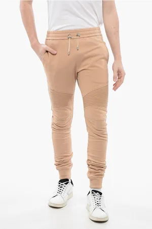 Balmain Brushed Cotton Biker Sweatpants with Cuffs