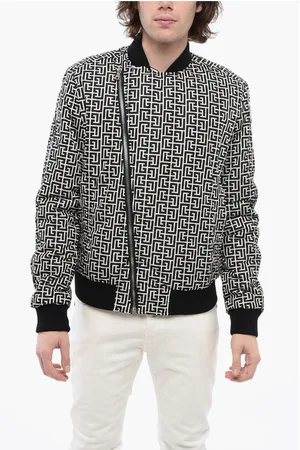 Balmain Monogram Padded Bomber Jacket with Decentralized Zip