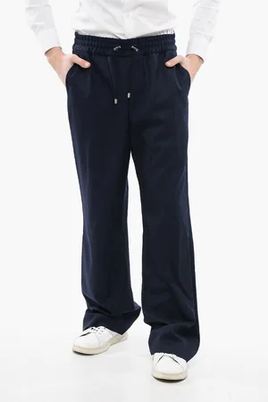 Balmain Twill Virgin Wool Straight Fit Pants with Elastic Waistband