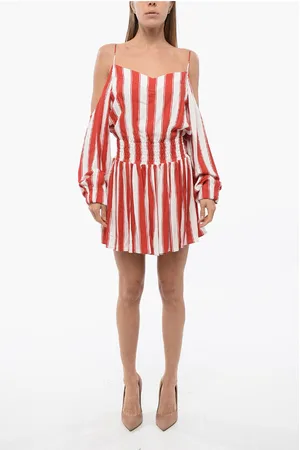 Balmain Balanced Stripe Viscose Minidress with Cold-Shoulder Design