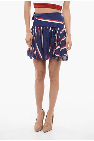 Balmain Striped Viscose Pleated Miniskirt
