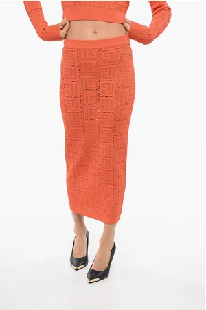 Balmain Monogram Crochet Midi Pencil Skirt