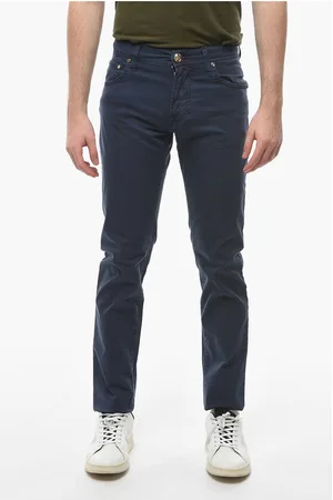 corneliani ID LUXURY DENIM Embroidered Denim Trousers with Logo Patch 1