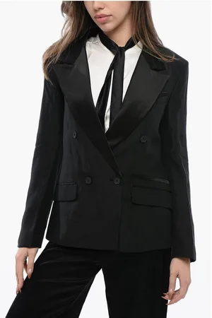 AllSaints Satin EVE Double Breasted Blazer with Flap Pockets