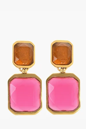 Saint Laurent Golden Effect Brass Clip-On Earrings with Resin Finish