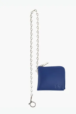 Burberry Leather Wallet with Silver-Tone Chain
