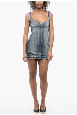 OFF-WHITE Sweetheart Neckline Denim Mini Dress
