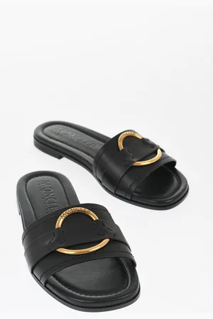 Moncler Leather Sandals with Golden Effect Detail