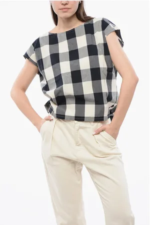 Woolrich Gingham Cotton Sleeveless Blouse with Drawstringed Bottom