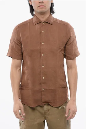 corneliani ID Short-sleeved Linen Shirt with Spread Collar