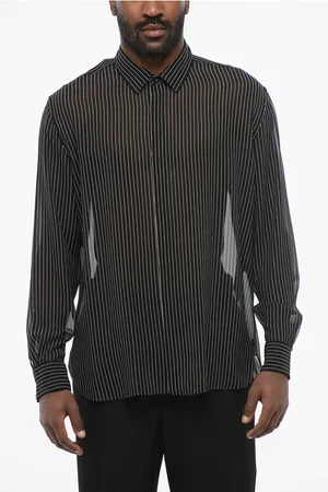 Saint Laurent Hairline Patterned Silk Shirt with Standard Collar