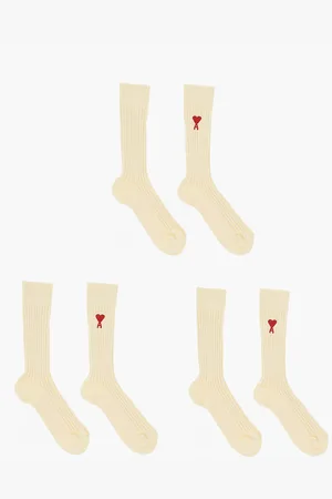 Ami Set 3 Pairs of Long Ribbed Socks with Contrasting Embroidery