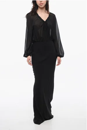 Saint Laurent Silk Maxi Dress with Puffed Sleeves