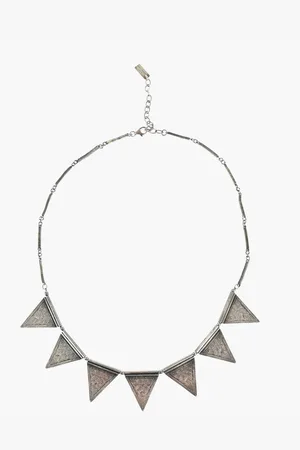 Saint Laurent Vintage Effect Brushed Metal TRIANGLE Necklace
