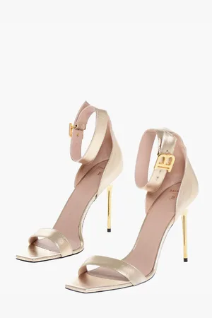 Balmain Metallized Leather Ankle-Strap Sandals 11 cm