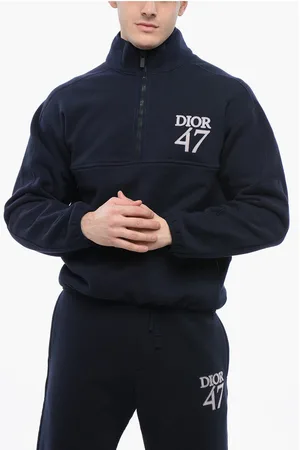Dior Mock Neck 47 Fleeced Cotton Sweatshirt with Half Zip