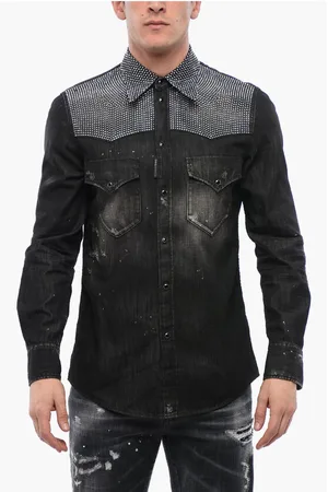 Dsquared2 Distressed Denim Shirt with Rhinestones