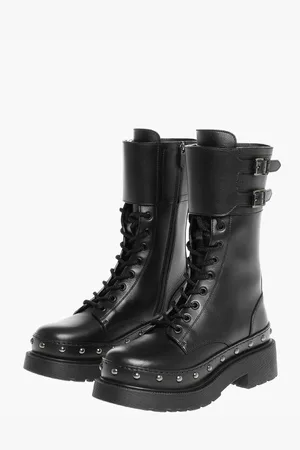 Dior Leather Combat Booties with Studded Detail