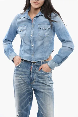Dsquared2 Light Wash Denim Crop Shirt