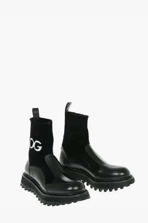 Dolce & Gabbana Knitted Leather BERNINI Pull-on Booties with Logo
