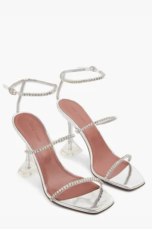 Amina Muaddi Rhinestoned GILDA GLASS Sandals with Spool Heel 9.5cm