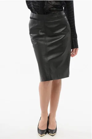 Fendi Leather Midi Skirt with Cut Out