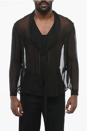 Saint Laurent Silk Tuxedo Shirt with Tie Neck Detail