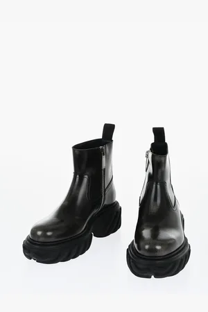 OFF-WHITE Leather MOTOR Booties With Embossed Chunky Sole