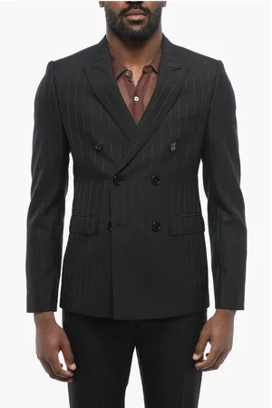 Céline Double-breasted Pinstriped Wool Blazer with Peak Lapel