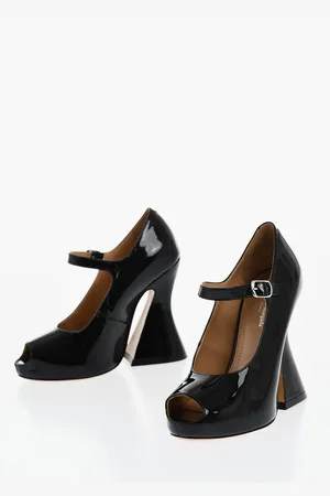 Maison Margiela Open-Toe Patent Leather Pumps With Strap Heel 13 cm