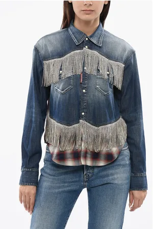 Dsquared2 Denim Saharan Shirt with Crystal Fringes