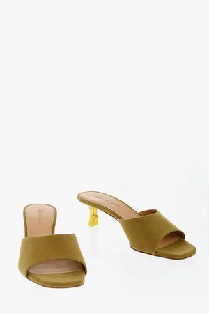 OFF-WHITE Open-Toe Linen Blend LOLLIPOP Mules Heel 5 cm