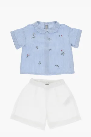 Il gufo 2-Piece Set Consisting of Striped Blouse and Solid Color Sho