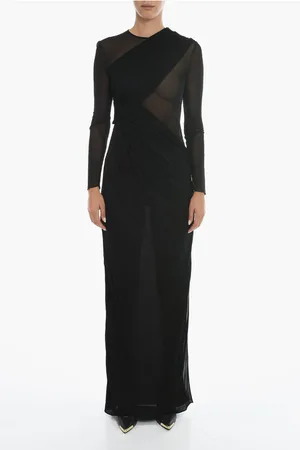 Saint Laurent Asymmetric Draped Dress with Sheered Details