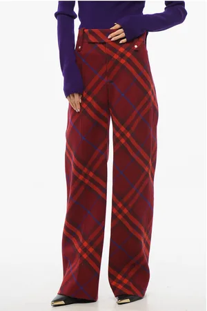 Burberry Tartan Virgin Wool Pants with Hidden Fastening