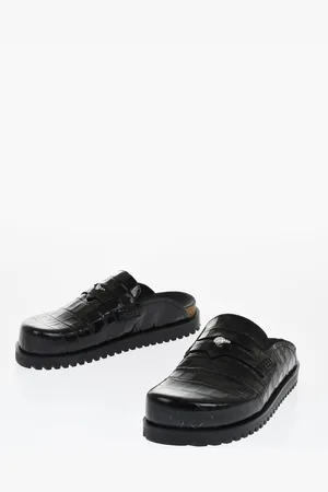 VERSACE Crocodile Print Leather Penny Mules