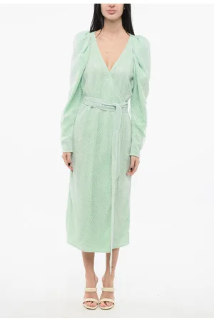 ROTATE Belted Midi Dress with Balloon Sleeves
