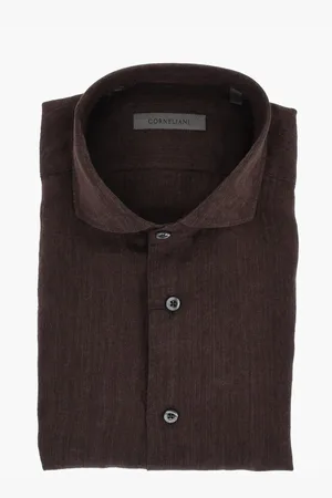 corneliani Solid Color Linen Shirt with Spread Collar