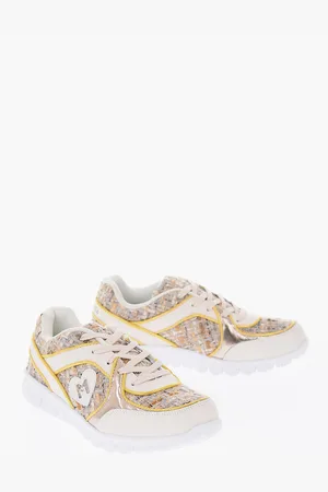 MONNALISA Leather and fabric sneakers with rubber track sole