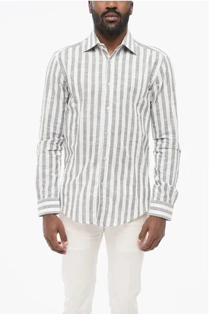 Brian Dales Two-Tone Striped Shirt with Spread Collar
