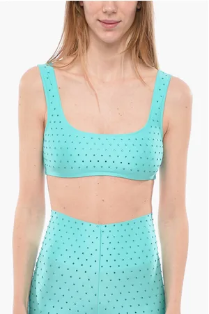 The Andamane Solid Color HOLLYWOOD Crop Top with Rhinestone Embellishment